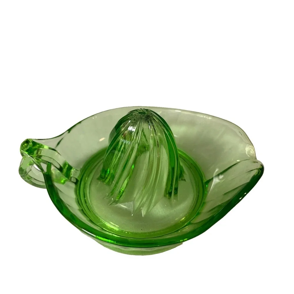 Vintage Uranium Glass Green Citrus Juicer Reamer Depression Glass UV Glow